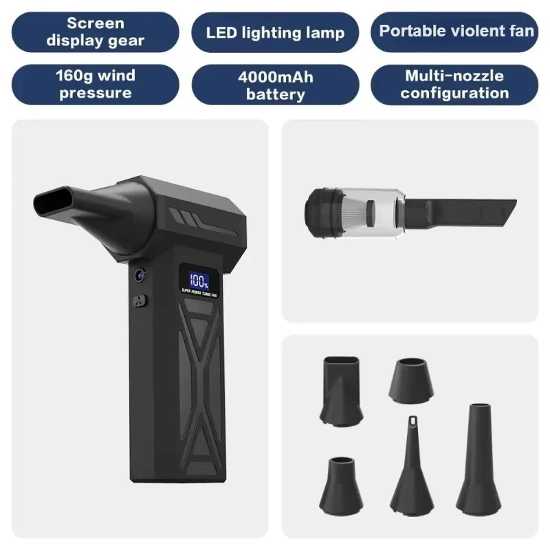 New P70 Air Blower Adjustable Turbo Blower With Led Light&Display Battery Cordless Compressed Air Duster Removal Dryer for car image 6