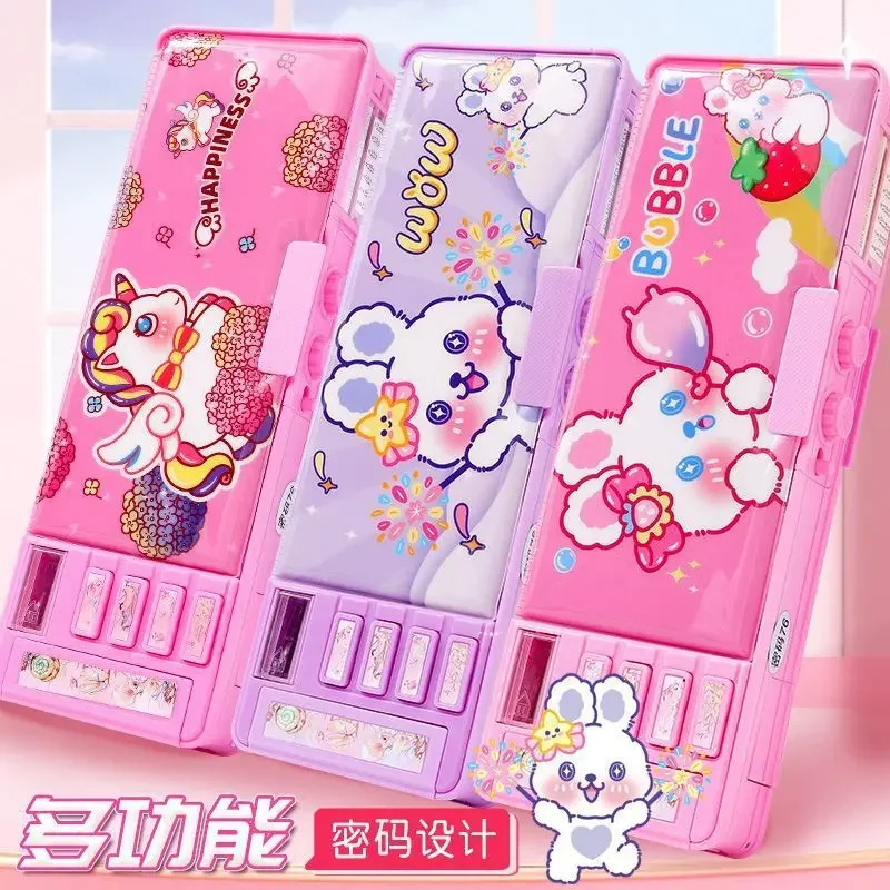 

Children's Stationery Box High Beauty Girl Password Lock Primary School Cute Kindergarten Pencil Supplies Double Sided