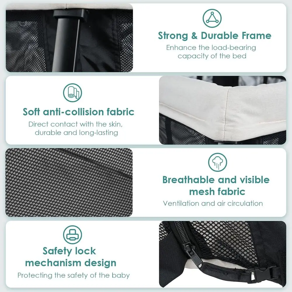 2-in-1 Portable Baby Playpen with Bassinet, Lightweight Foldable Playard for Travel, Creamy Mesh & Zipper Door Playard