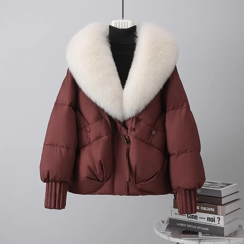 2025 Winter New Fox fur collar Goose down down Jacket Women's high-grade Short and Thick Fur Coats Female Warm Parka Overcoat