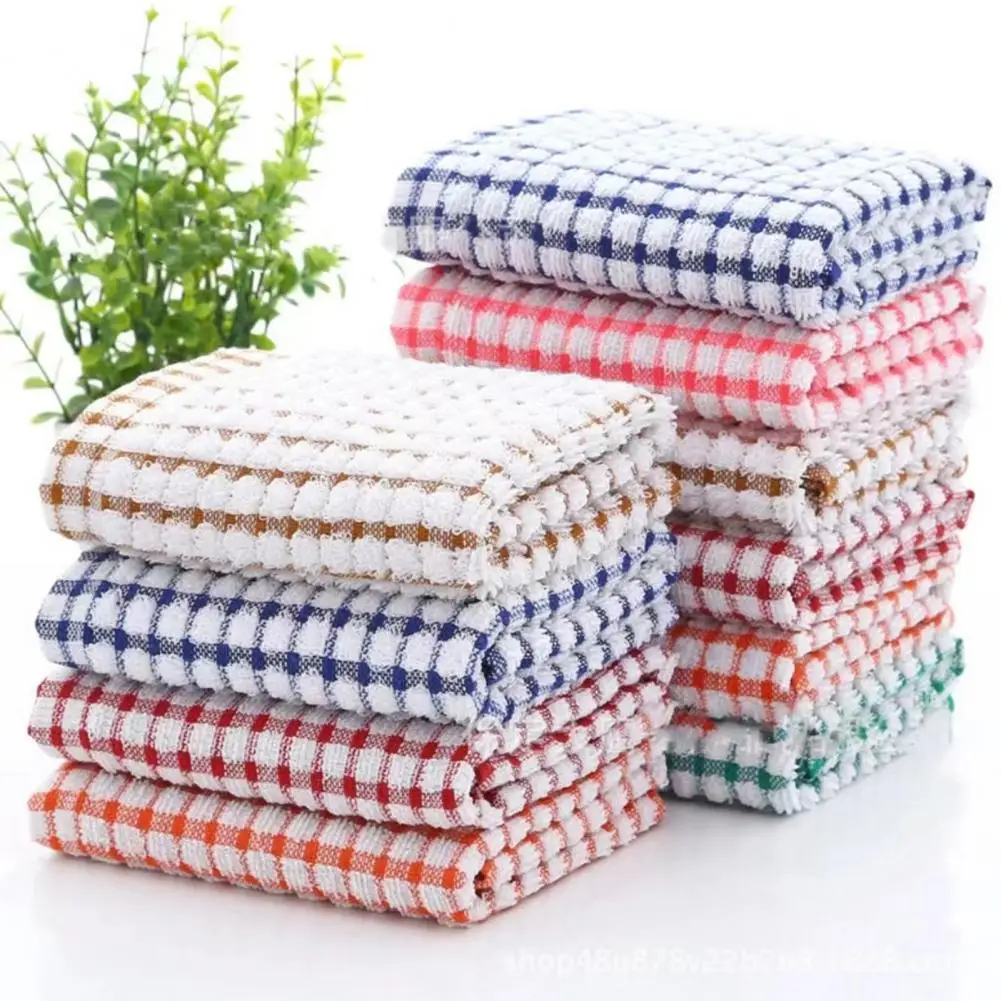 1/6 Pcs 64*42cm Cleaning Towel Water Absorption Plaid Print Dish Towel Dish Drying Cloth Furniture Wiping Pads Kitchen Supplies