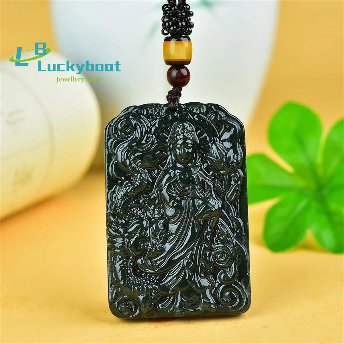 

Natural Hetian Qingyu Guanyin Pendant is Simple Elegant Personalized Exquisite Fashionable and Versatile for Men and Women