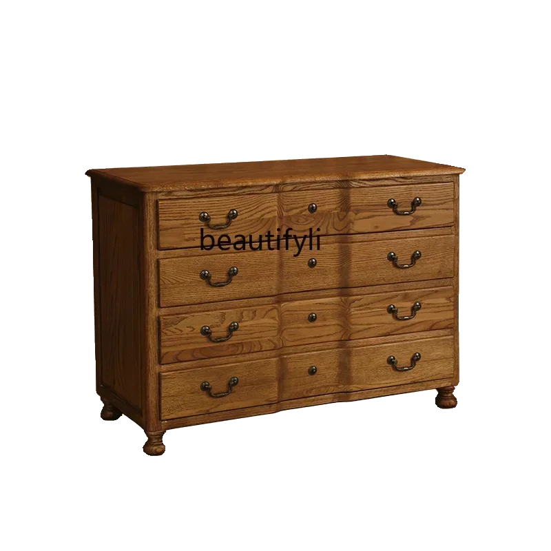 

NQ Solid wood four-draw chest retro, oak storage, living room and bedroom multi-functional storage side cabinet