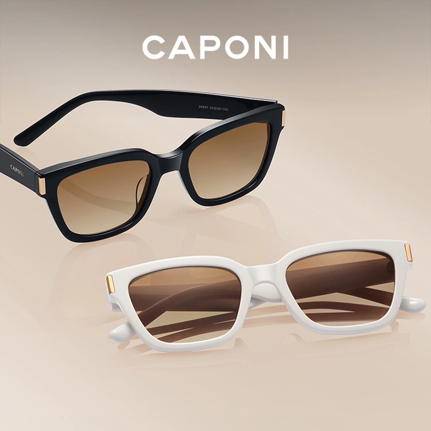 CAPONI Sunglasses For Women Black White Acetate Eyewear UV400 Protection Fashion Beauty versatile Oversized Sun Glasses CP24047