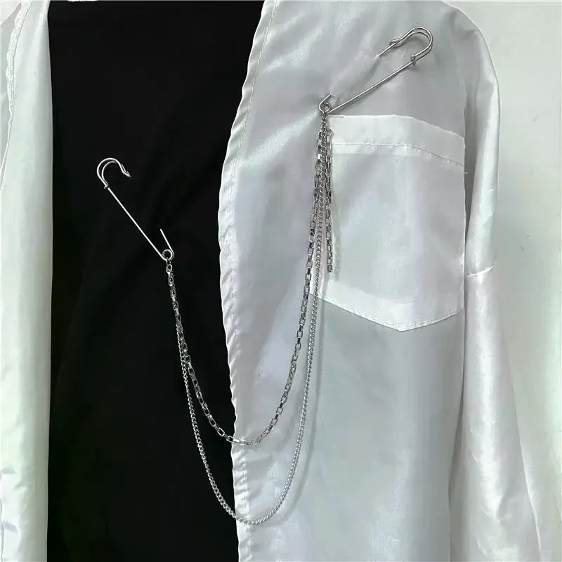 جديد الشرير مزدوجة الطبقات السراويل سلسلة مع بروش دبوس للنساء الرجال الهيب هوب الخصر سلسلة فستان مجوهرات القوطية روك اكسسوارات #4