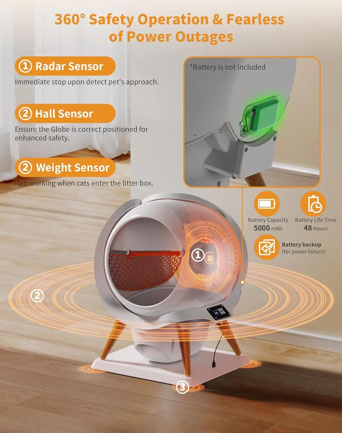 HoneyGuaridan bac à litière autonettoyant pour chat, bac à litière automatique étanche IPX5, contrôle par application, inodore, sécurité intégrée Pr