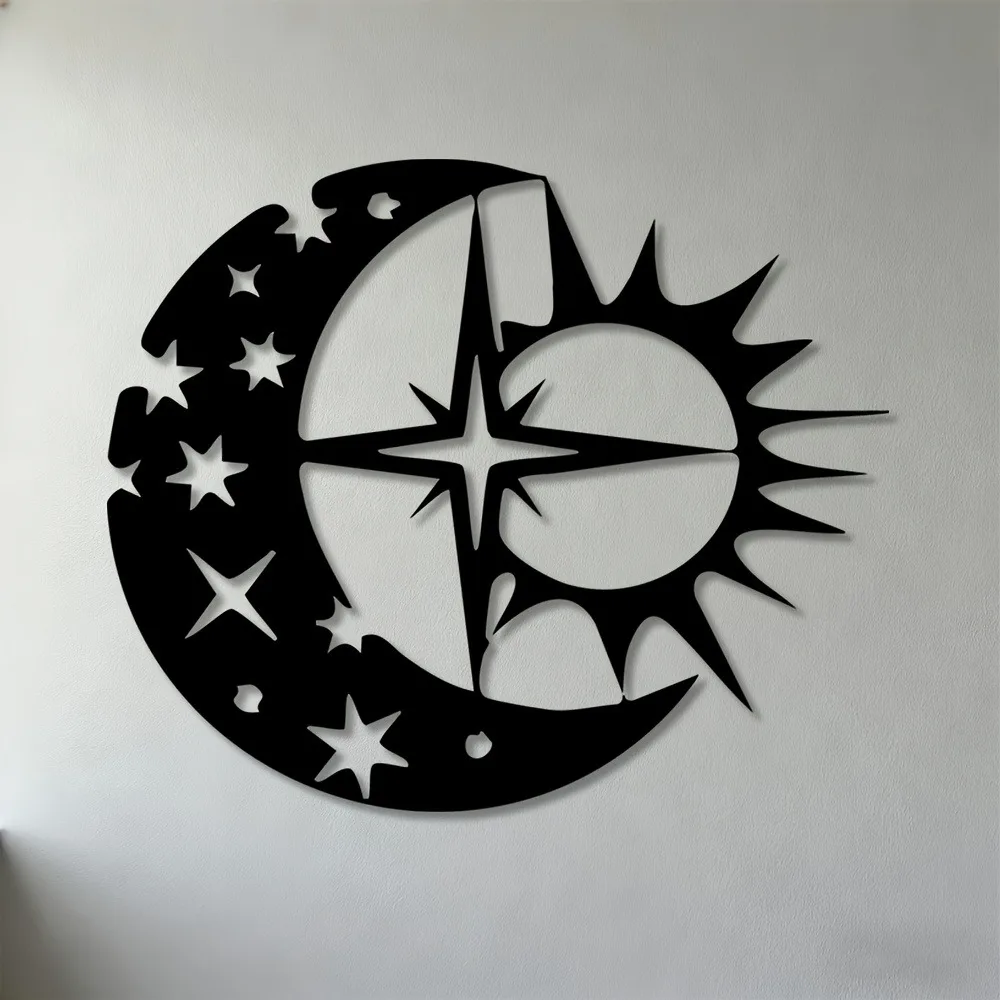 CIFBUY Metal Wall Art,2D Flat Laser Cut Minimalist Starry Sky Sun Moon Iron Hanging Sculpture,Rustproof Powder‑Coated Wall Decor