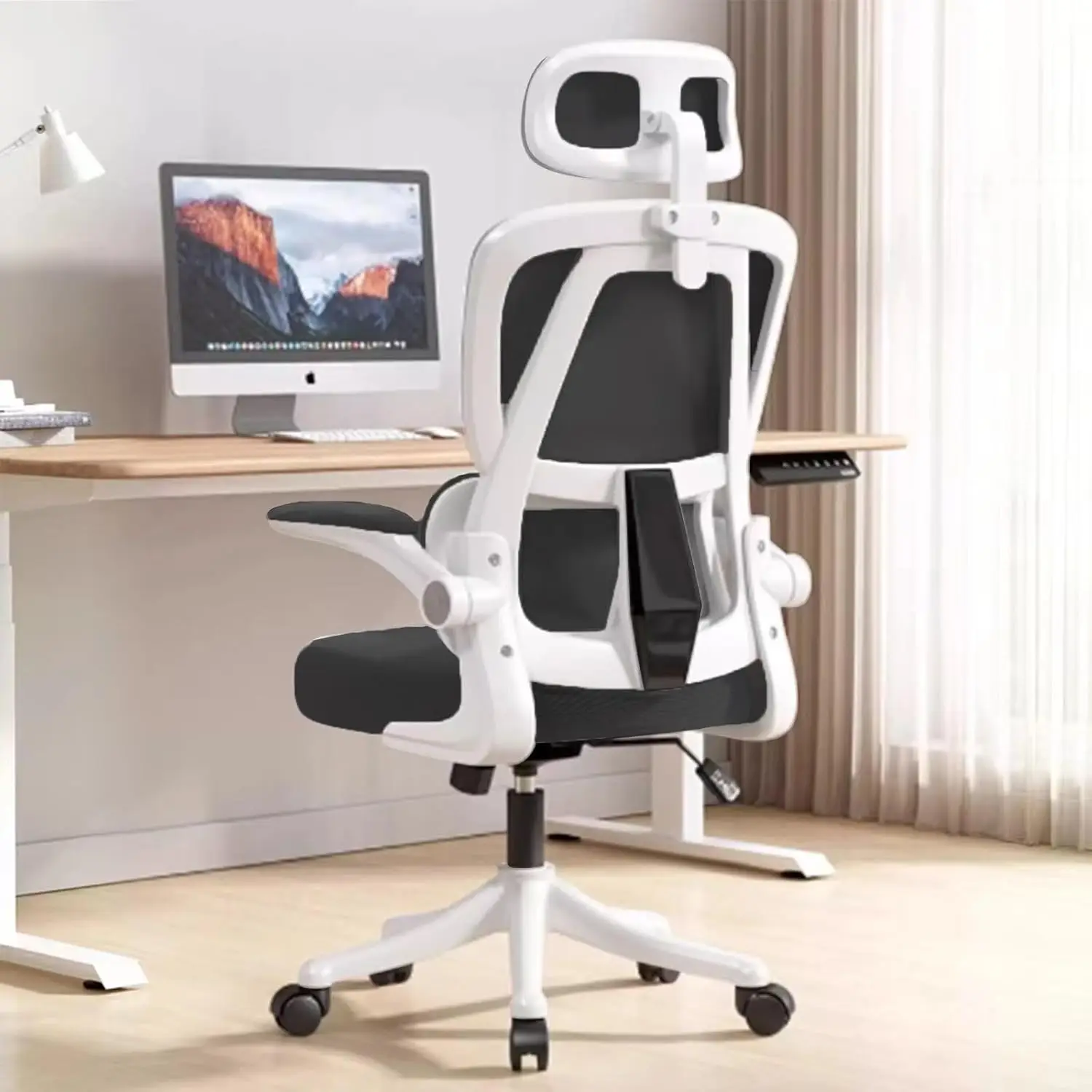 

Ergonomic Office Chair Computer Desk Chairs With Flip-Up Armrests And Lumbar Support, High Ba Mesh Gaming Rolling Work Swivel