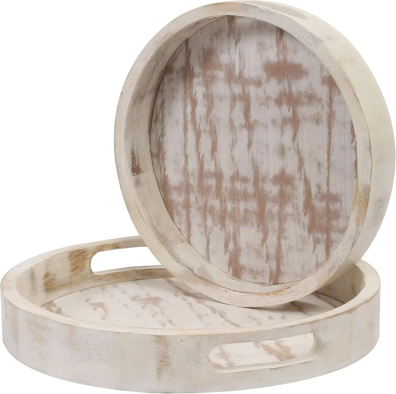 

Set Of 2 Countertop Wooden Round Fruit Baskets Decorative Coffee Table Tray – A I Match For Ottoman Or Side Table Charcuterie