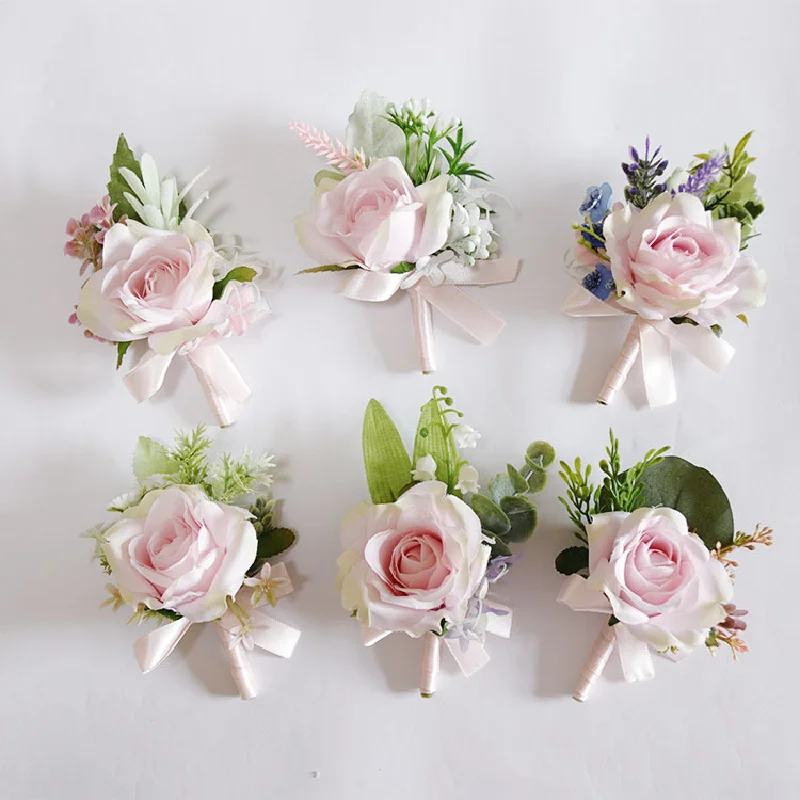 Boutonniere And Wrist Corsag Business Celebration Corolla Hand Flower Wedding Supplies Photo Studio Simulation Pink Rose 278