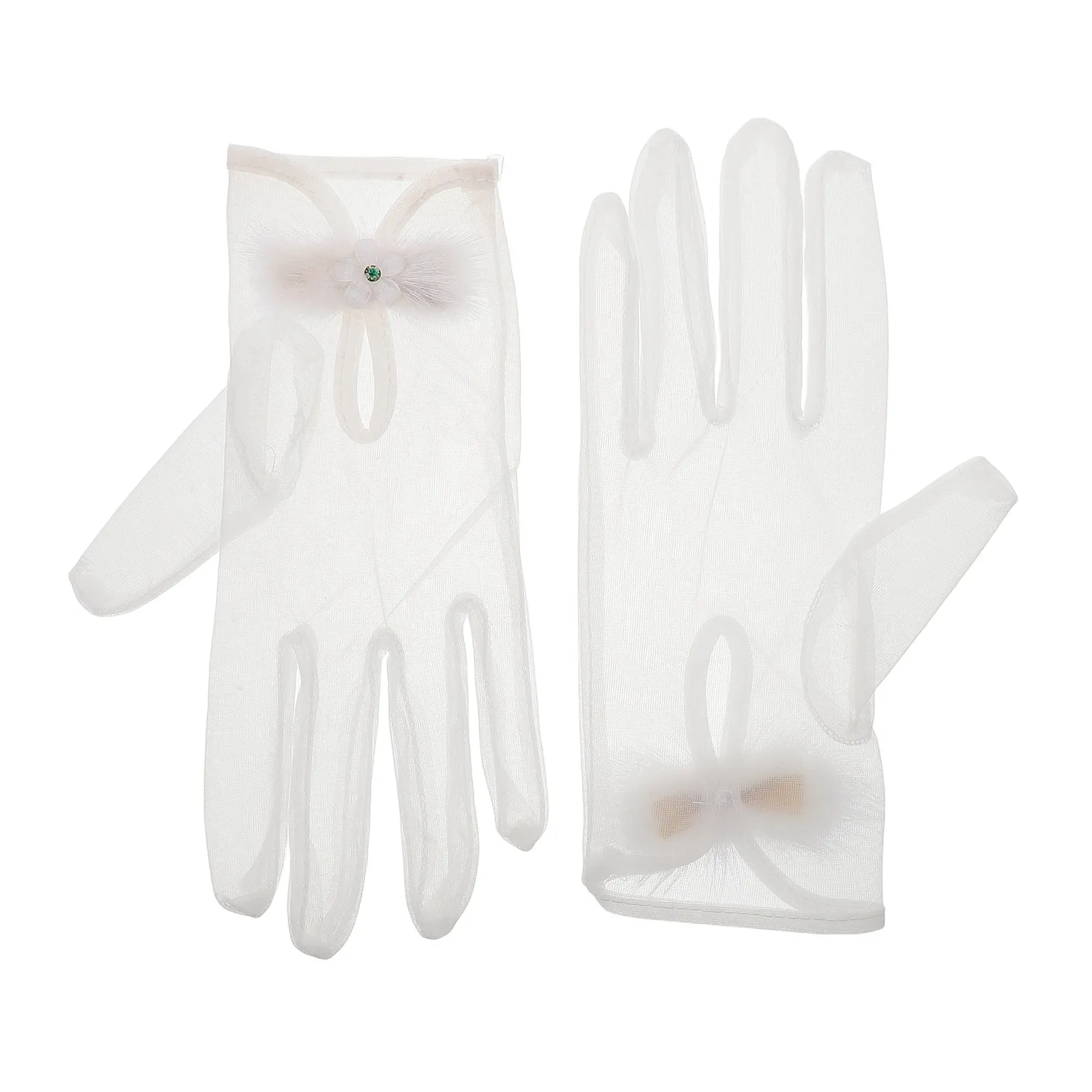 White Short Bridal Gloves Lace Satin Elegant Hollow Cut-Out Design Wedding Formal Evening Tea Party Victorian Princess Dress