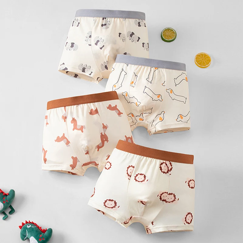 4-piece Set Of Children's Seasonal Fun And Cute Cartoon Underwear Comfortable Boxer Shorts Versatile Casual Home Shorts For Boys
