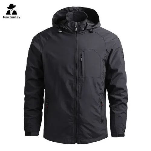 Imagen 2 del producto Chaqueta impermeable de primavera para hombre, cazadora de talla grande, abrigo para la lluvia, transpirable, para pesca, Camping, chaquetas con capucha Gorpcore, ropa masculina