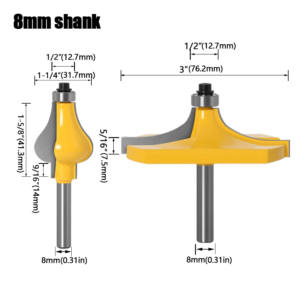 2Pcs 8mm 12mm 1/2in Shank Beaded 2 Bit Handrail Router Bit Set Line knife Woodworking cutter Tenon Cutter for Woodworking Tools