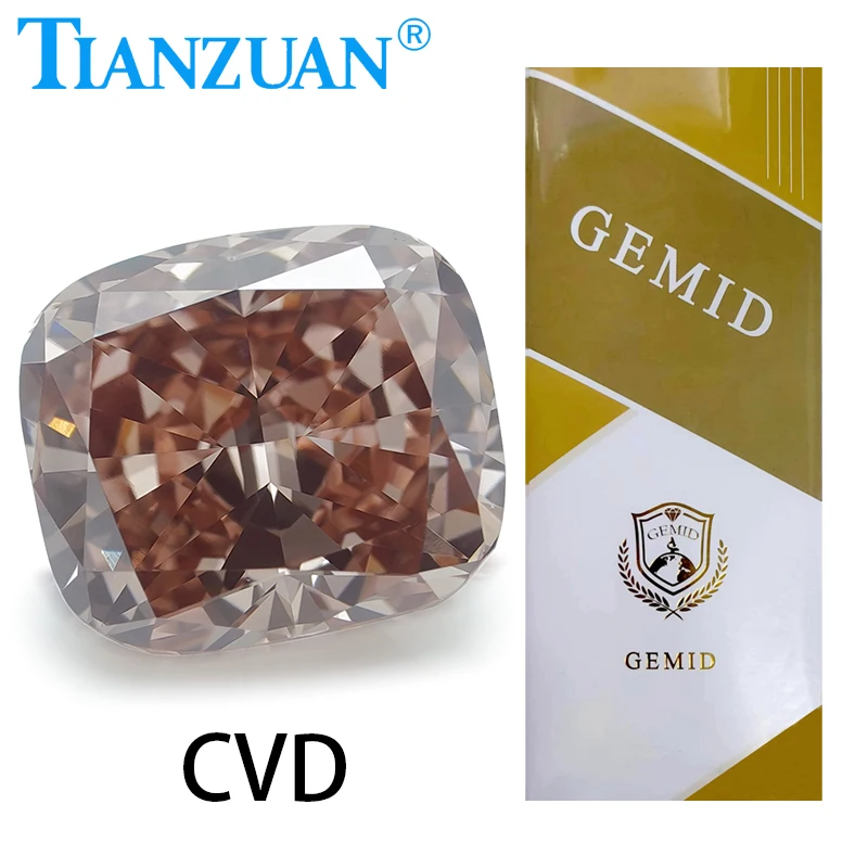 Lab Grown Diamond Cushion Shape CVD 1CT VS1 2EX Fancy Pinkish Brown Color Loose Gemstone Bead with GEMID Certified