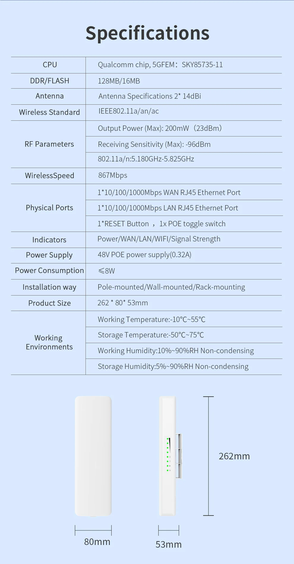 Comfast 5KM 5,8G WiFi Bridge Outdoor CPE 900Mbps Access Point Router Long Range Extender Repeater AP PTP 48VPOE Power Wasserdicht – Detail 19