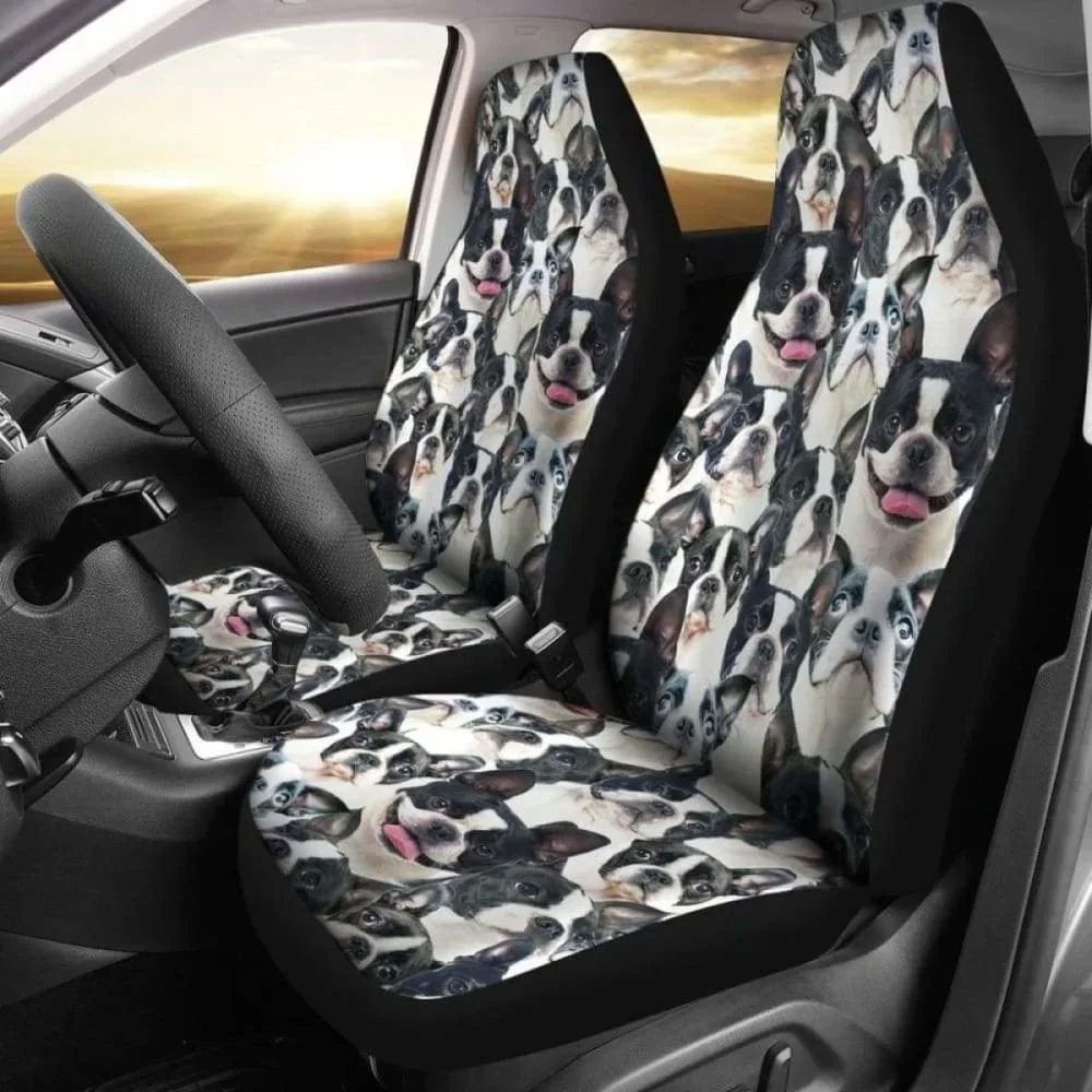 Boston Terrier Full Face Car Seat Covers,Pack of 2 Universal Front Seat Protective Cover