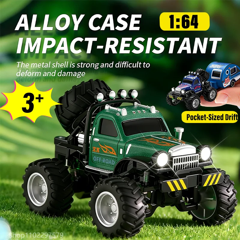 New 1/64 Scale Monster Truck With Trailer Mini RC Car Sturdy Alloy Shell Remote Control 2.4Ghz APP Define the Route Kid Pet Toys