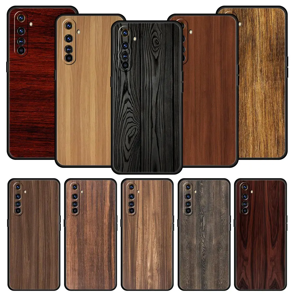 Carved Wood Case For OPPO Realme 9 8 7 6 GT2 Pro Plus 5G Phone Cover Realme 8i 9i C25 C21 C11 C3 Black Soft Silicone Coque Funda