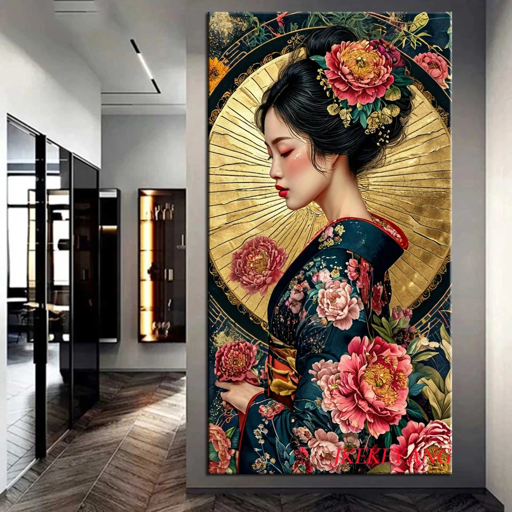 DIY Diamond Painting Cross Stitch Kit Japanese Geisha and Flower Full Drills Diamond Mosaic New Collection 2024 Home Decor Gift