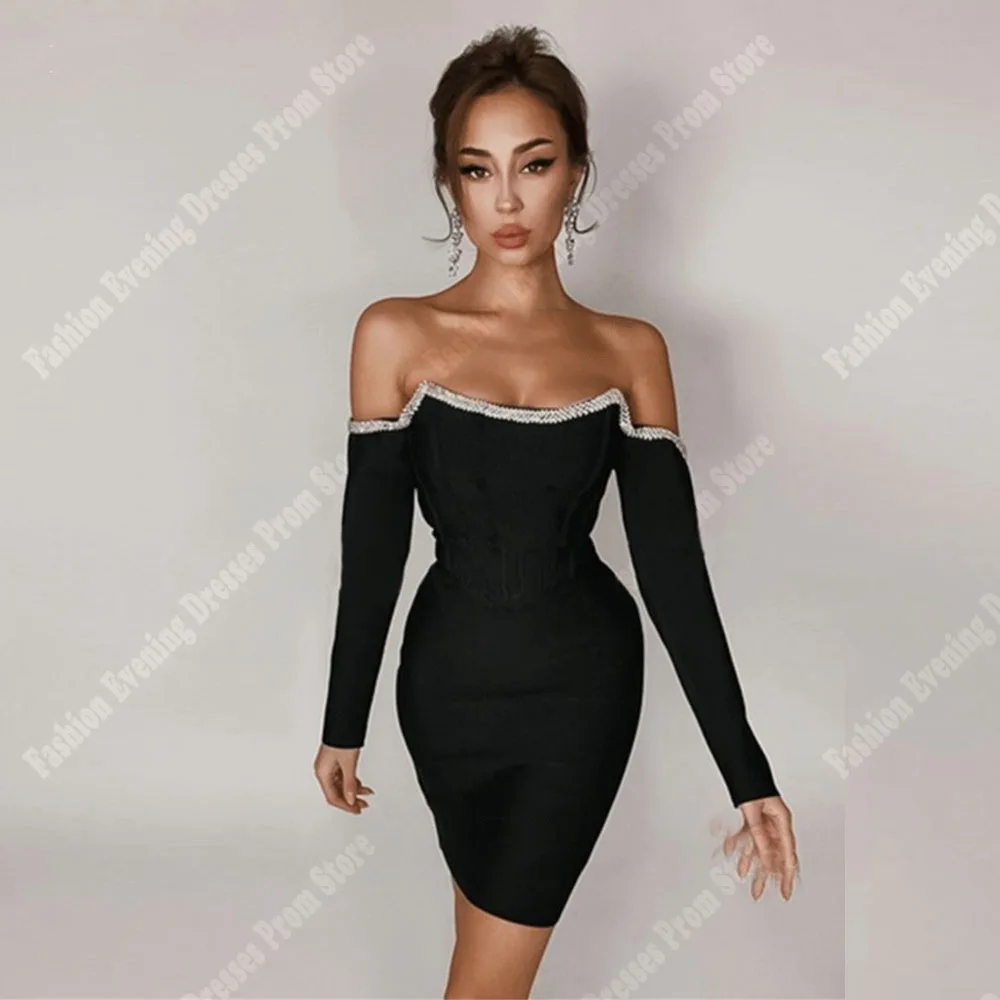 Mini robe de soirée sirène noire pour femmes, robes de Rhformelles, sexy, luxe, fête de Dubaï, début de la saison scolaire, 2024