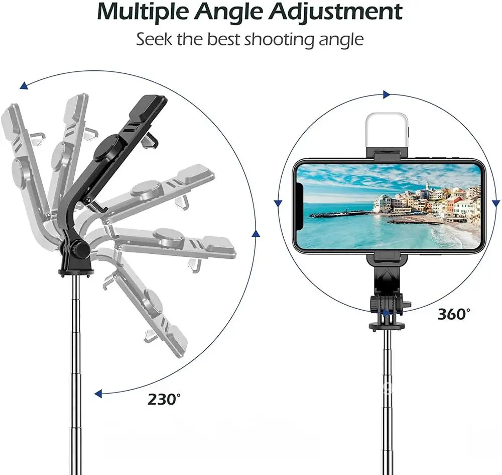 

Portable Extendable Selfie Stick, Wireless, Bluetooth Remote, Tripod with Light, IOS, Android Smartphone, New