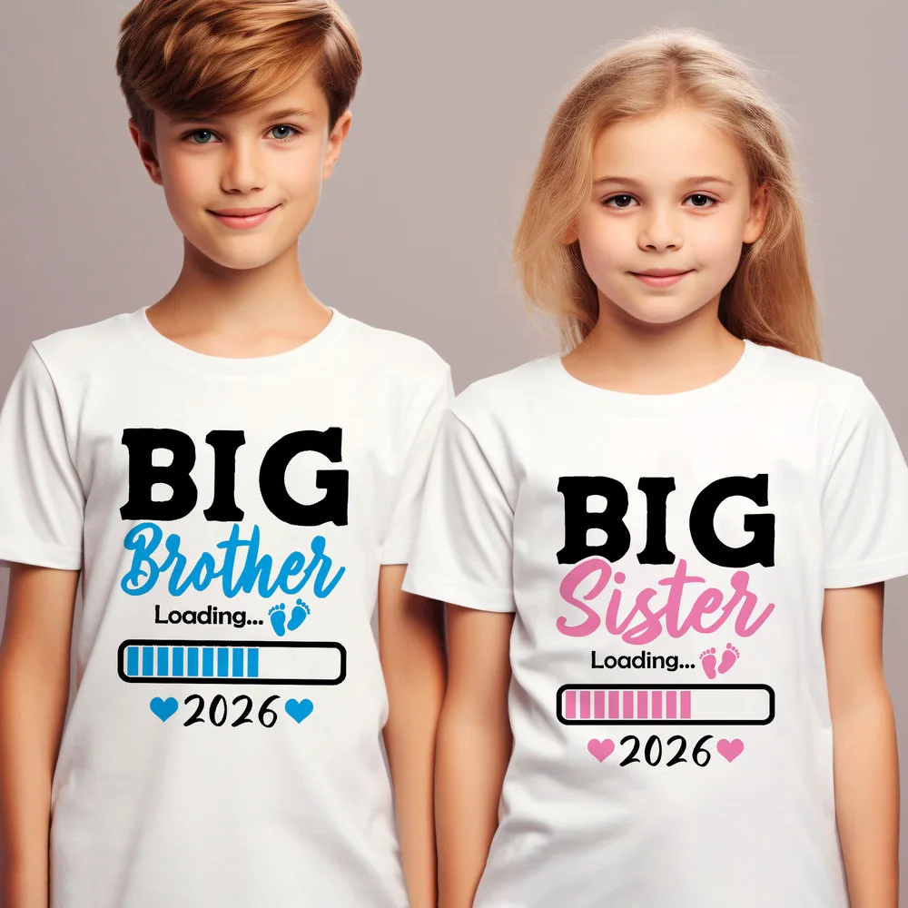 Big Brother Big Sister Loading 2026 Printed Kids T-shirt Child Summer Shirts Short Sleeve Outfit Tee Baby Announcement Clothes