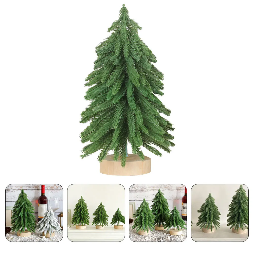 

Mini Christmas Tree Desktop Decor Artificial Xmas Tree with Wooden Base Tabletop Festive Scene Prop Decoration