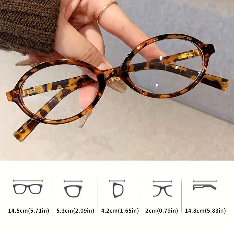 2 Stück Damen Oval Retro Brille Y2K Leopard Kleiner Rahmen Brille Neue Mode Einfache Vintage Weibliche Mädchen Brillen – Detail 6