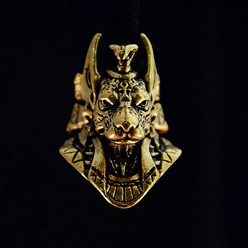 Ancient Egypt Death God Anubis Jackal Head Brass EDC Knife Beads DIY Paracord Woven Lanyard Pendants Jewelry Outdoor Accessories