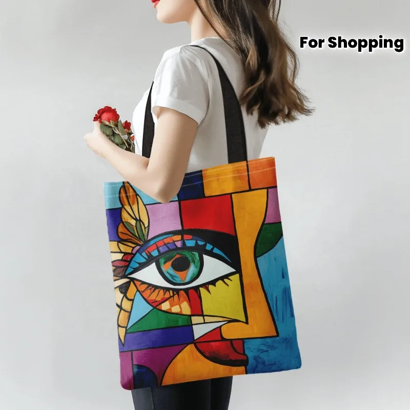 1pc Picasso-Style Women's Shoulder Bag - Cubist Eye Picasso Pattern Handbag, Multicolor Geometric, Shopping,Holiday Gifts,