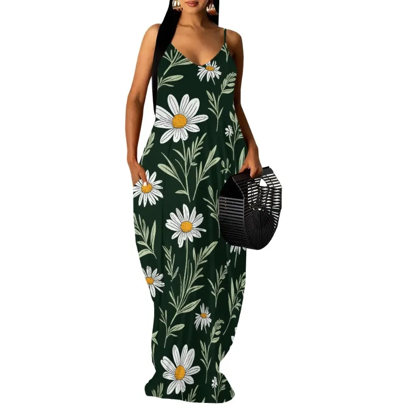 

Women's Maxi Dresses Summer Spaghetti Strap Dress with Pockets
