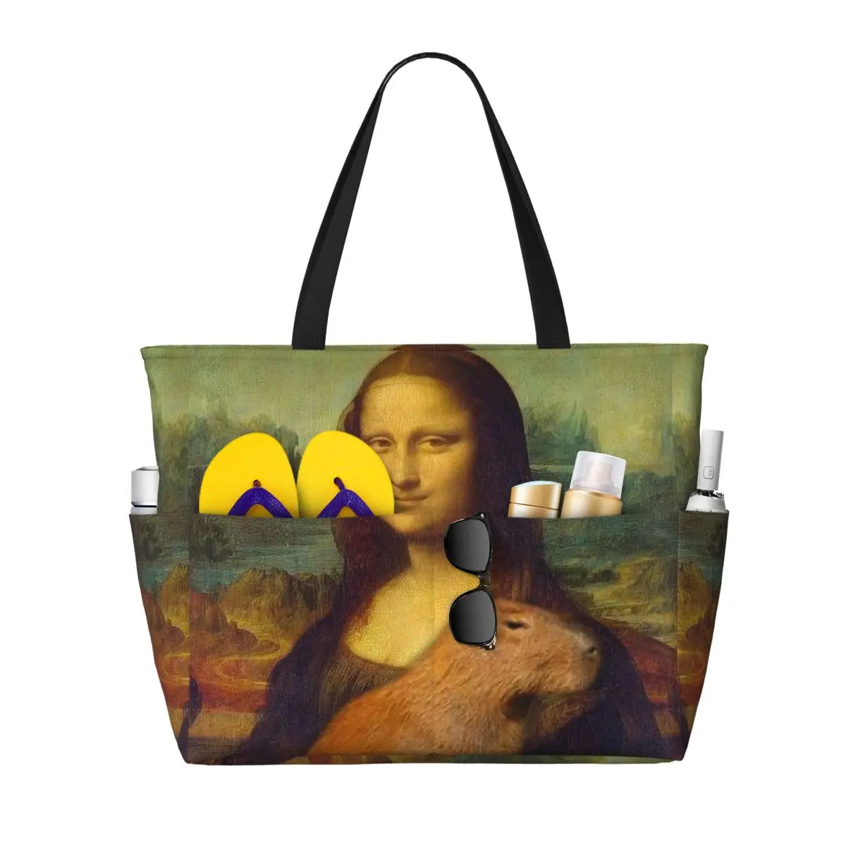 La aduana Mona Lisa lleva los bolsos de compras del totalizador de la supermercado del capibara empaqueta los bolsos de viaje de la playa del gimnasio de la capacidad de las mujeres