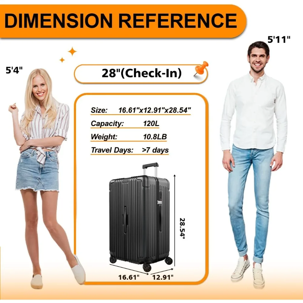 Maletas giratorias de doble rueda con puerto USB, portavasos, cerradura TSA, equipaje rígido de PC + ABS para viajes a cuadros, 28 pulgadas