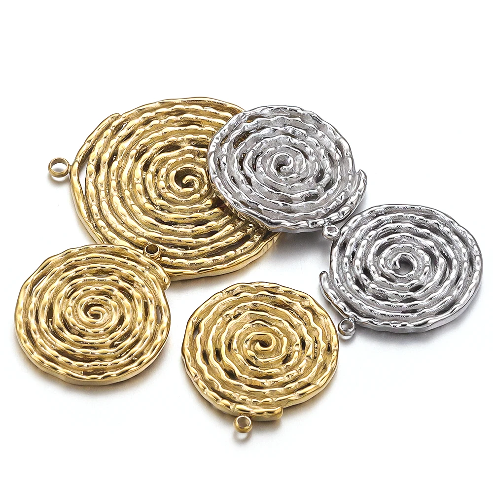 4pcs Stainless Steel Spiral Round Gold-plated Pendants for DIY Necklace Bracelet Charm Jewelry Making Supplies Bulk Wholesale