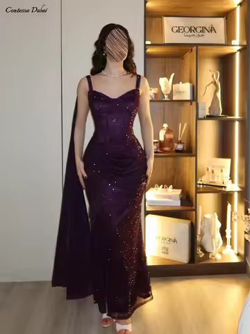 Contessa Customized Sweetheart Corset Evening Dress Glamorous robes de soir&eacute;e Ruched High Slit Floor Length Long Cape Prom Dress