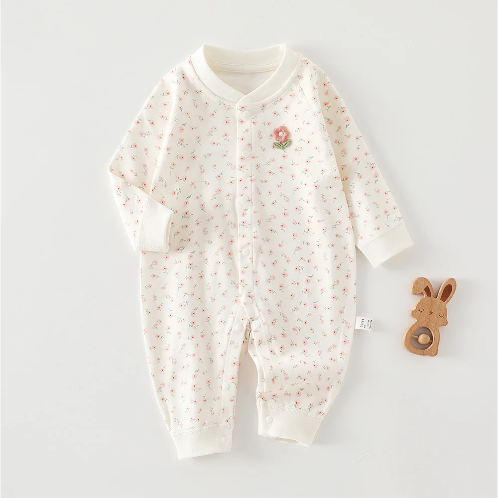 Newborn Girls Clothes 100% Cotton Long Sleeve Baby Rompers Floral Heart Shape Print Spring Autumn Baby Boy Jumpsuit New Arrival