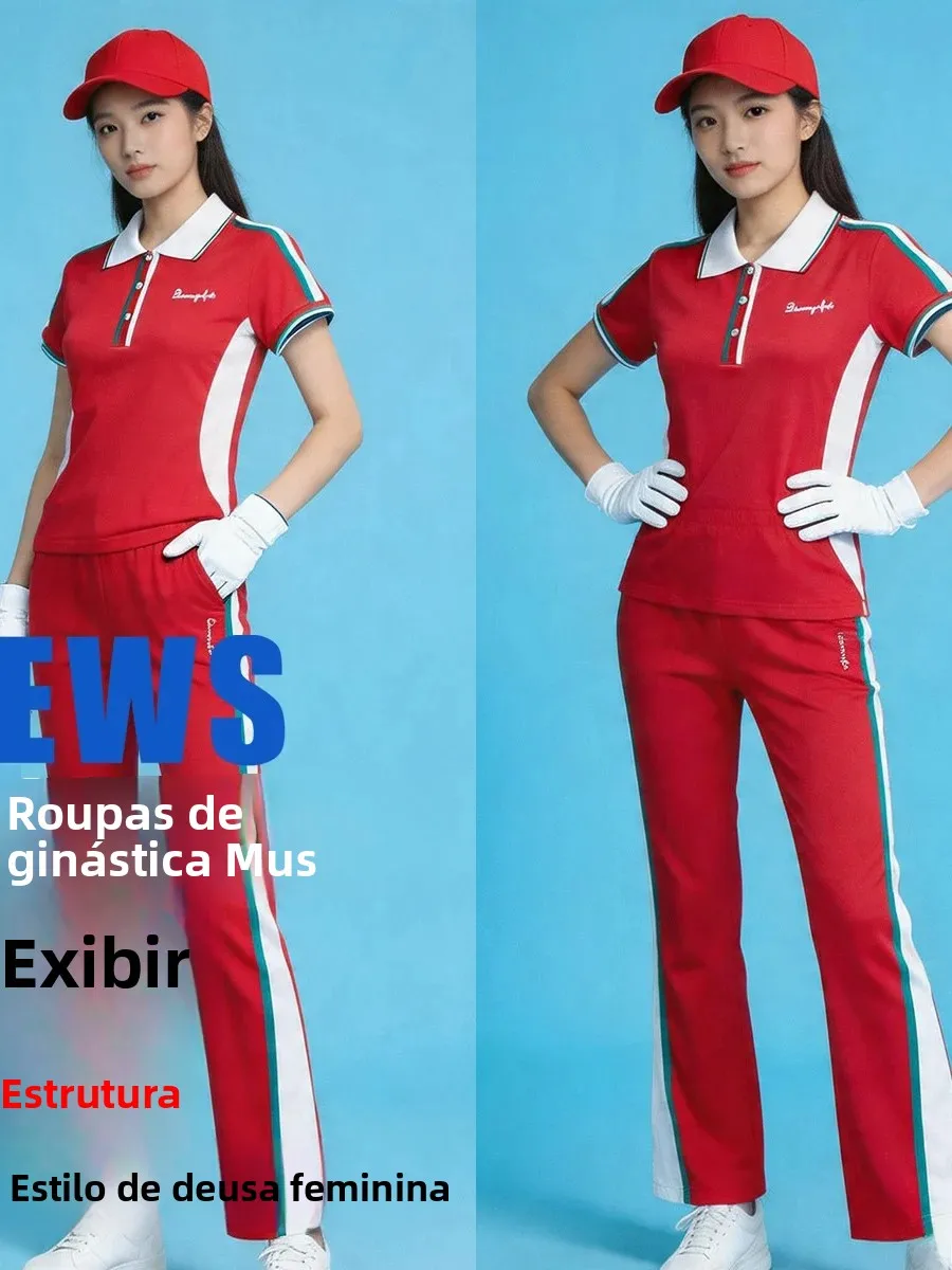 red-short-sleeve-thin-macro-operation-fitness-dance-team-uniform-walking-suit-square-dancing-ensemble-polyester-slim-fit