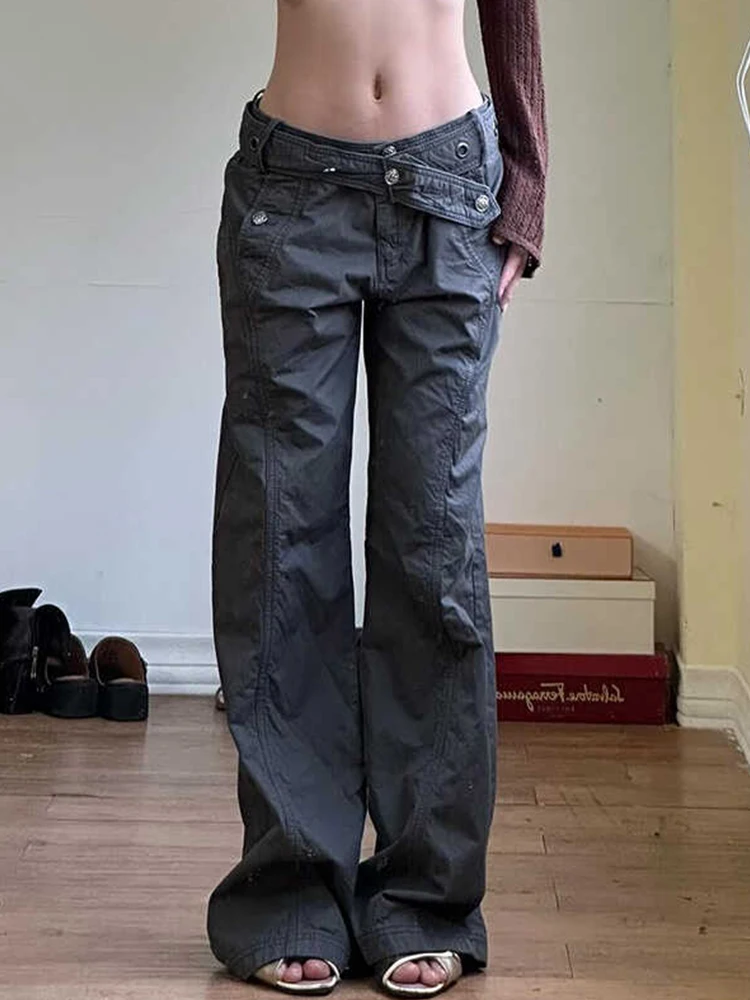 

202, осень-зима, женские американские ретро джинсовые брюки-карго с низкой посадкой, японские мешковатые джинсы Y2K, Harajuku, панк, ковбойские, новинка 2000 г.