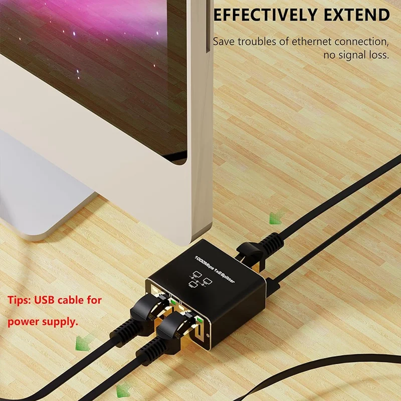 Plastic Ethernet Splitter 1 In 2 Output High Speed 1000Mbps RJ45 Splitter Adapter For Cat5/5E/6/7/8 Cable Routers And More