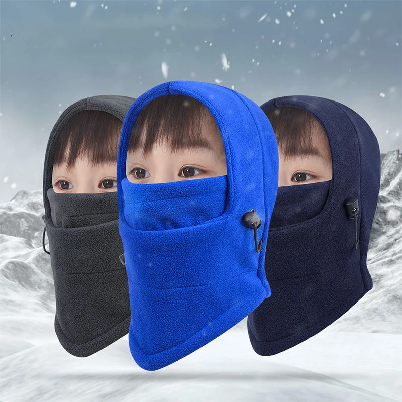 Winter Cycling Polar Fleece Children Warmer Beanies For Boys Girls Full Face Mask Thickened Helmet Liner Sport Ski Balaclava Cap