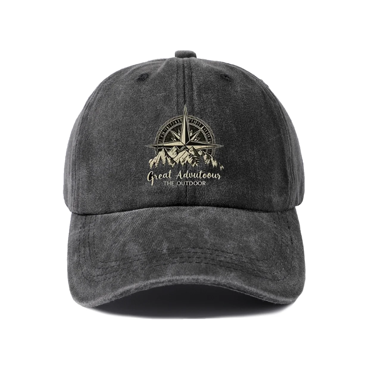 Vintage Washed Great Adventure Compass Mountain Baseball Cap, Adjustable Unisex Dad Hat, Hiking Camping Outdoor Gift