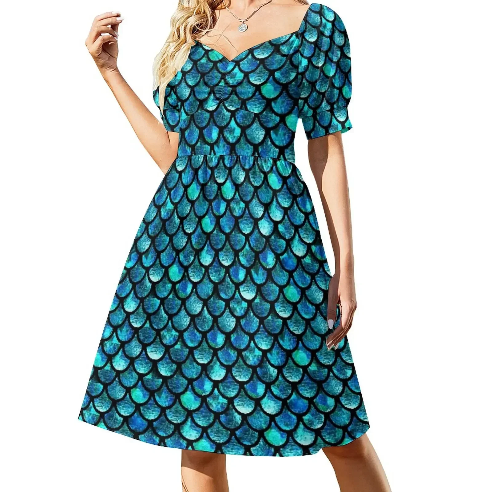 

Mermaid Scales - Turquoise Blue Sleeveless Dress dress summer clothes for women loose summer dress