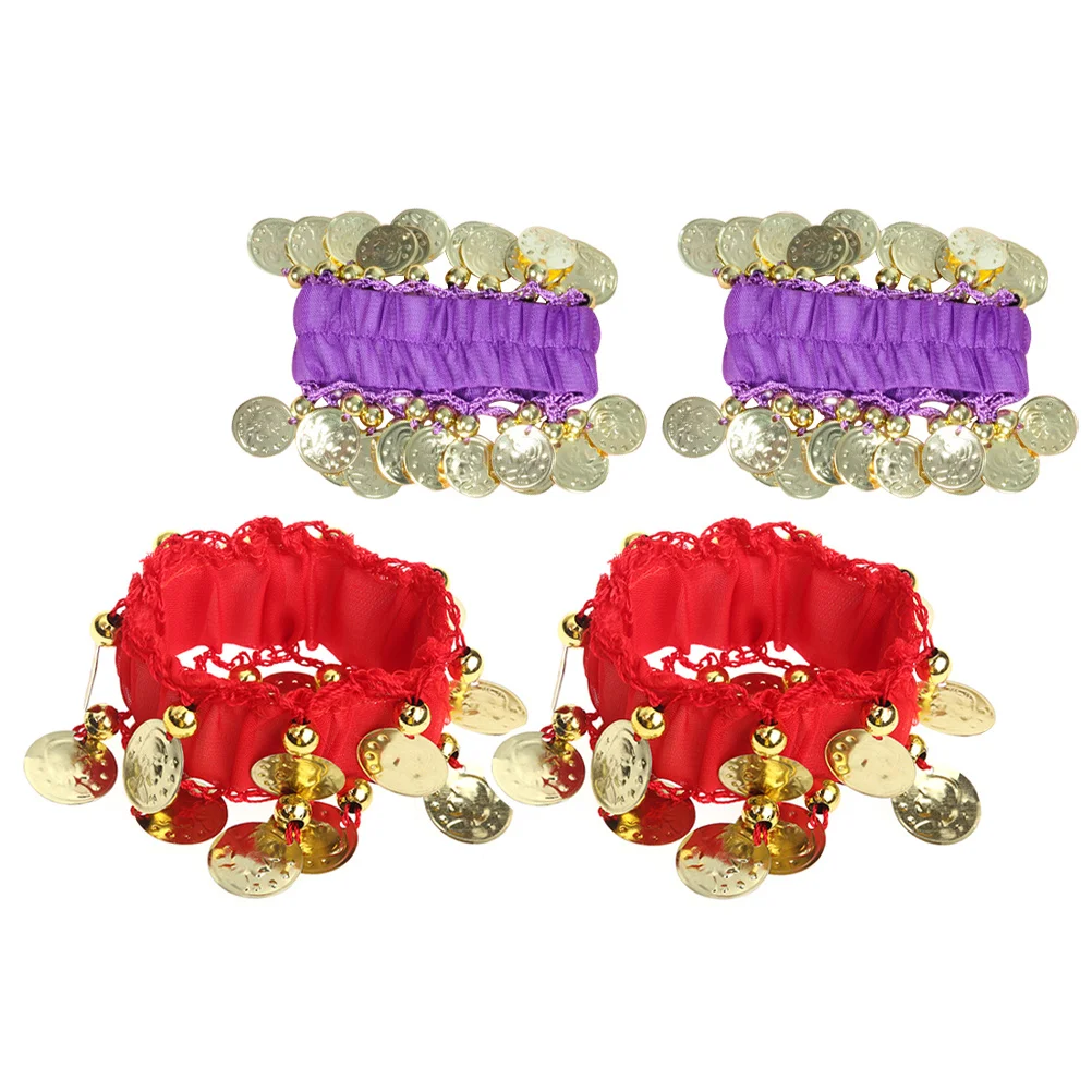 2 قطعة سوار الرقص الشرقي خفيف الوزن تصميم شرابة العملة سلسلة يد مرنة لامعة للنساء ملحقات ممارسة الأداء #5