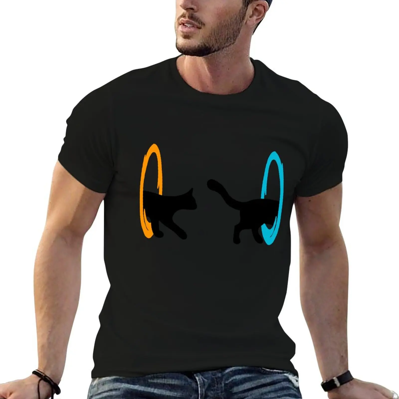 Portal cat Sticker T-Shirt Performance Workout Short Sleeve Tee