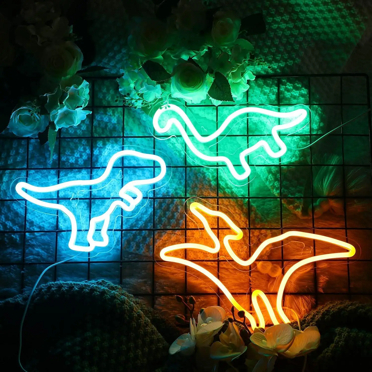 3 Pack Dinosaur Neon Signs USB Dimmable LED Light For Boys Bedroom Nursery Playroom Wall Decoration Night Light Gifts for Kids