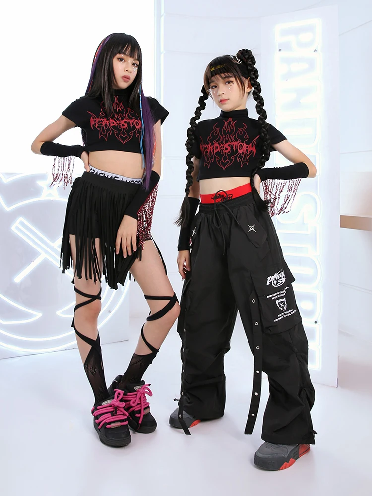 2024 New Jazz Dance Costumes For Girls Tassel Top Hiphop Pants Streetwear Children Ballroom Hip Hop Dance Stage Costumes DN18338