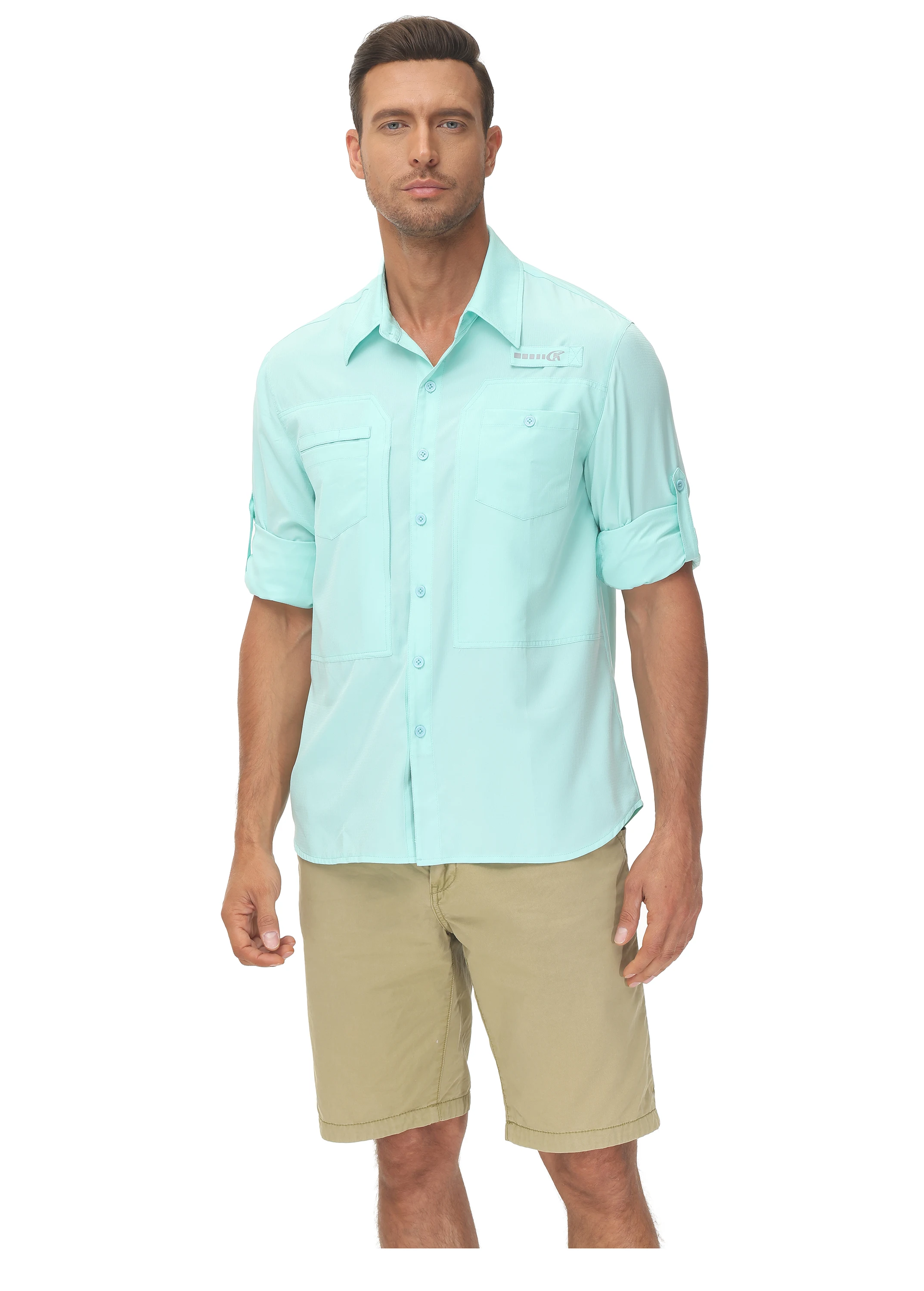 Langarm-Angelhemden für Herren, UPF 50+, Sonnenschutz, atmungsaktiv, leicht, für Reisen, Arbeit, Button-Down-Hemd mit Reißverschlusstasche – Detail 14