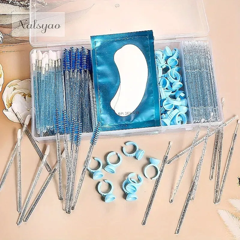 130 Pcs Rectangle Vertical 5 Grid Eyelash Extension Storage Box with Cover Glue Tweezer Holder Makeup Organizer Tool Set
