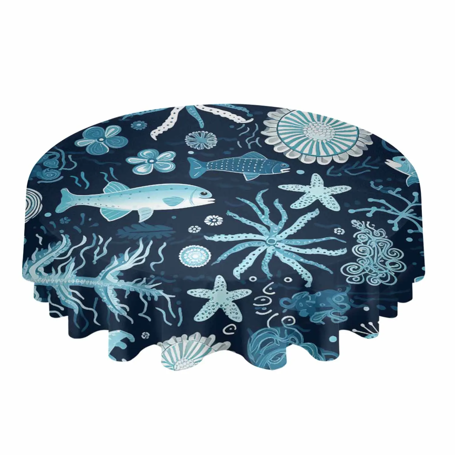 Abstract Fish Aquatic Plants Coral Ocean Waterproof Tablecloth Table Decoration Wedding Home Kitchen Dining Room Round Table